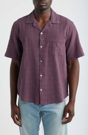 Corridor Washed Dobby Check Cotton Seersucker Camp Shirt in Washed Purple at Nordstrom, Size Xx-Large