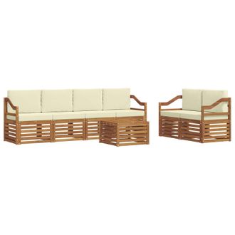 vidaXL Conjunto De Sof&aacute;s De Exterior Con Coj&iacute;n 7 Pcs Natural Y Crema Vidaxl