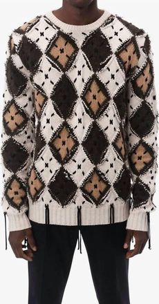 Amiri Lacing Argyle Plaid Crew Top In Alabaster