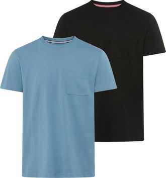 Man's World Rundhalsshirt MANS WORLD Neue Kollektion, Herren, Gr. 4XL (68/70), blaugrau, schwarz, Single Jersey, Obermaterial: 100% Baumwolle, unifarben, regular 