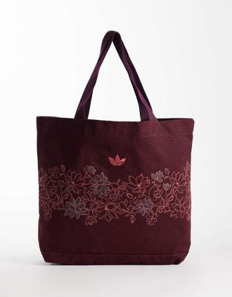 adidas Originals Maxi borsa granata con fiori ricamati-Rosso