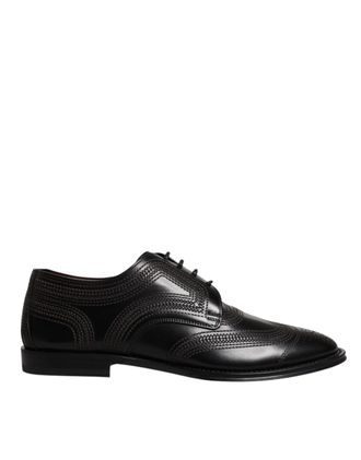 Dolce & Gabbana Black Embroidered Classic Leather Derby Dress Mens Shoes