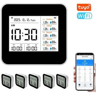 OEM Term&oacute;metro E Higr&oacute;metro Wifi Inteligente Tuya 13 En 1, Monitor Preciso De Temperatura Y Humedad Interior, Visualizaci&oacute;n De Hora/calendario/alarma, Com