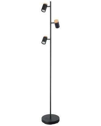 Eglo Eglo Chatterton 3 Light Floor Lamp With Black Finish & Black With Wood Accent Adjustable Lamp Heads