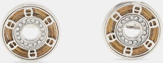 Aigner Silver Tone Metal Crystal Logo Stud Earrings