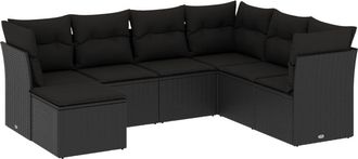 vidaXL Set De Comedor De Jard&iacute;n 7 Pzas Y Cojines Rat&aacute;n Sint&eacute;tico Negro Vidaxl