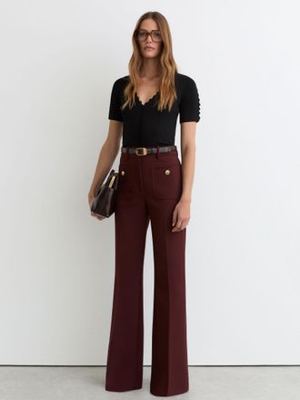 Reiss Black Scallop-trim Rib-knit Top, XS