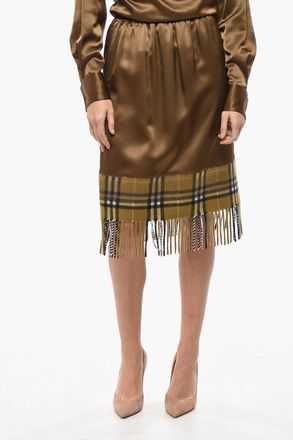 Burberry Gonna Midi in Satin con Dettaglio Scarf Motivo Tartan Burberry