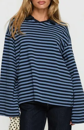 Princess Polly Settle Down Collared Striped Top in Navy Stripe at Nordstrom, Size 10