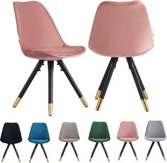 Life Interiors Set of 2 Pink Sofia Ergonomic Modern Dining Chairs Upholstered in Velvet, Metal Legs with Gold End Tips