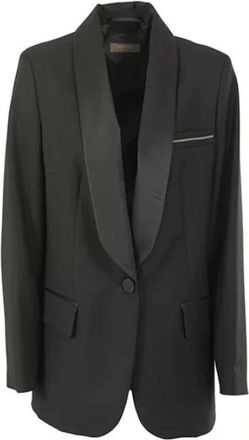PESERICO Shawl Collar Smoking Jacket - Dames - Blazers - Zwart - M - Wol - Jassen