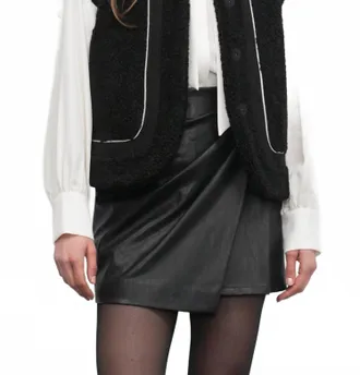 Greylin Rory Shearling Vest Top In Black