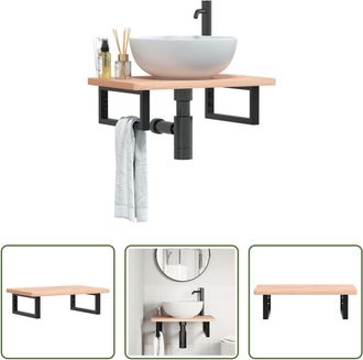 vidaXL Vidaxl Estante De Lavabo De Pared De Acero Y Madera Maciza De Haya