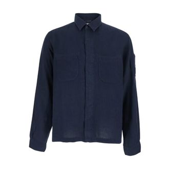 C.P. Company Shirt Lino - Heren - Casual Overhemden - Blauw - L - Linnen - Overhemden