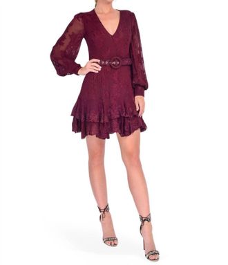 Hemant & Nandita Tiya Long Sleeve Mini Dress In Burgundy