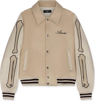 Amiri Alabaster Varsity Bones Bomber Jacket