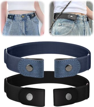 Generic 2 Pack No Buckle Belt for Men Women Free No Show Elastic Belts Adjustable Buckle Invisible Stretch Belt Waist Belt Unisex for Jeans Pants Trousers, Bl