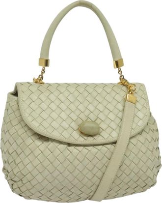 Bottega Veneta Intrecciato Handbag Intrecciato White Leather Handbag (Pre-Owned)