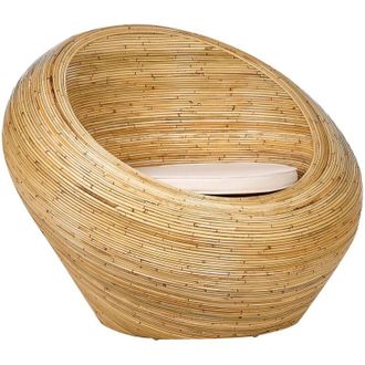 Beliani Sedia in vimini per esterni e interni in rattan naturale con cuscino beige Maiori