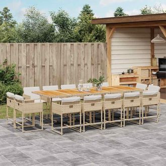 vidaXL Set Comedor De Jard&iacute;n Con Cojines 15 Pzas Rat&aacute;n Sint&eacute;tico Beige Vidaxl