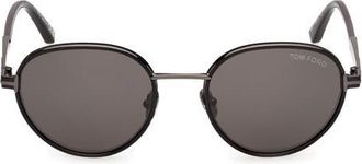 Tom Ford Jet 51mm Round Sunglasses in Black Dark Gunmetal /Smoke at Nordstrom
