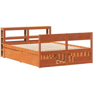 vidaXL Estructura De Cama Sin Colch&oacute;n Madera Maciza Marr&oacute;n 135x190 Cm Vidaxl