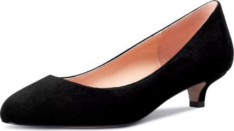 Castamere Women Girl Stiletto Low Kitten Heel Round Toe Slip-on Pumps Court Shoe Classic Cute Office 3.5 CM Heels Black 2.5 UK