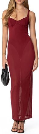 Edikted Mesh Maxi Dress in Burgundy at Nordstrom, Size X-Small