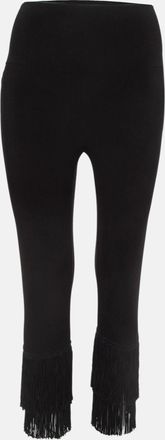 Norma Kamali Black Stretch Knit Fringed Hem Crop Leggings