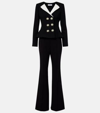 Self Portrait Peplum cr&ecirc;pe flared jumpsuit