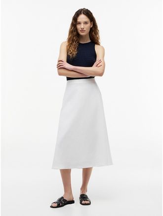 Tommy Hilfiger Womens Linen-Blend Midi Skirt - White - XXS