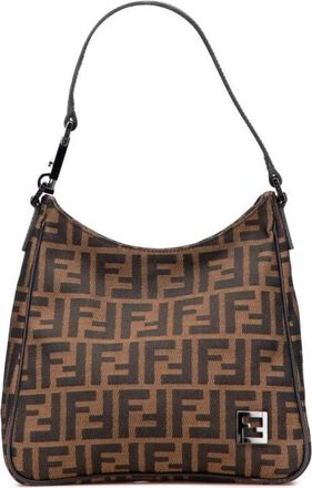 Fendi Pre-owned Shoulder Bags, female, Brown, Size: ONE SIZE Pre-owned Textile Shoulder Bag with Leather Details and Classic Pattern
