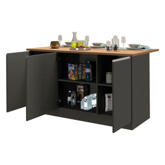 Dmora Isla De Cocina Patrizio, Mesa Auxiliar De Almacenaje, Mueble De Cocina De 3 Puertas, 100% Made In Italy, 155x90h90 Cm, Antracita Y Roble - Dmora