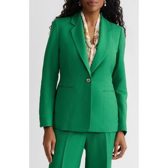 Kasper One-Button Linen Blend Peplum Blazer in Lush Green at Nordstrom, Size 16