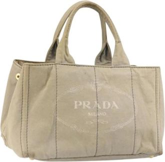 Prada Pre-owned Tote Bags, female, Beige, Size: ONE SIZE Pre-owned Canvas Tote Bag