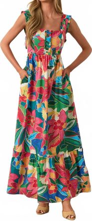 Skies Are Blue Clothing Tropical Print Tiered Maxi Dress