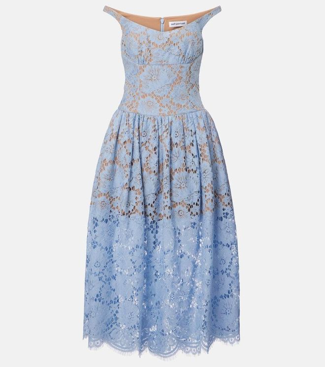 Gathered lace midi dress