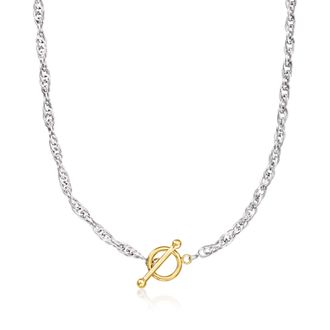 Ross-Simons Sterling Silver and 18kt Gold Over Sterling Singapore-Chain Toggle Necklace