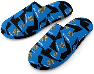 Generic Oklahoma Flag Map Mens Cozy Memory Foam Slippers Warm Cotton House Shoes Comfy Slipper for Indoor Outdoor