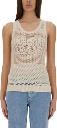 Moschino White Logo Round Neck Top