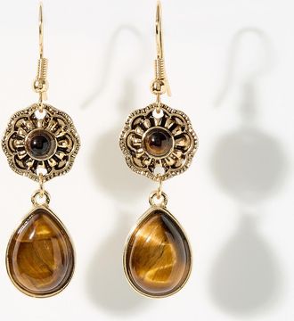 Simons Womens Amber gemstone and flower earrings