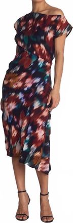 Bella Dahl Boat Neck Cap Sleeve Midi Dress In Blurred Floral