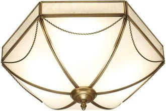 Loops Luxury Flush Ceiling Light Antique Brass & Frosted Glass Traditional Hexagon