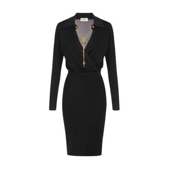 Elisabetta Franchi Viscose Garen Jurk met Juwelenketting - Dames - Casual kleedjes - Zwart - S - Kleedjes