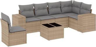 vidaXL Vidaxl - Set Sof&aacute;s De Jard&iacute;n 7 Piezas Y Cojines Rat&aacute;n Sint&eacute;tico Beige