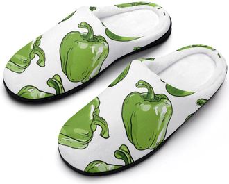 Generic Green Bell Peppers Slippers Men Winter Warm Cotton Anti-Slip Indoor Slip-Ons House Shoes