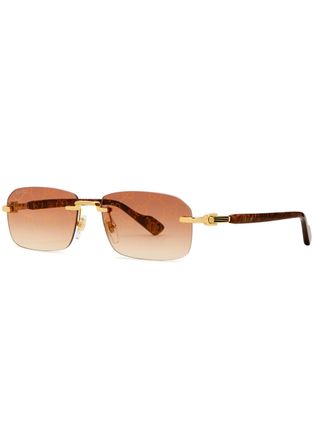 Gucci Rectangle Frameless Sunglasses, Sunglasses, Acetate Arms - Gold