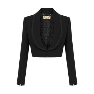Elisabetta Franchi Blazer corto con revers in raso - - Jackets - Donna - Nero - L