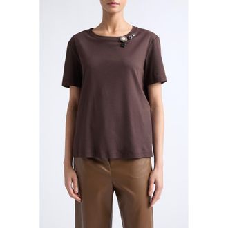 Max Mara Mitico Embellished Cotton & Modal T-Shirt in Brown at Nordstrom, Size X-Large
