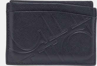 Carolina Herrera Dark Blue Monogram Embossed Leather Card Holder
